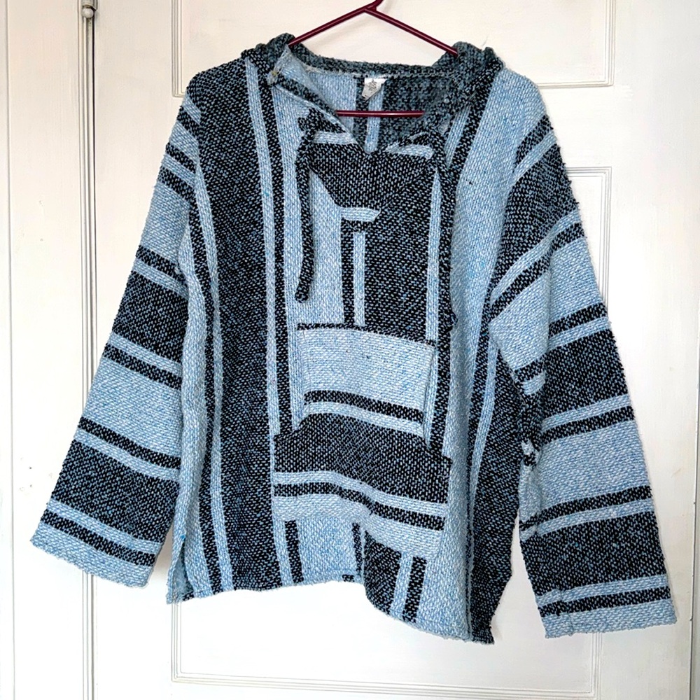 Blue and black drug rug Baja hoodie